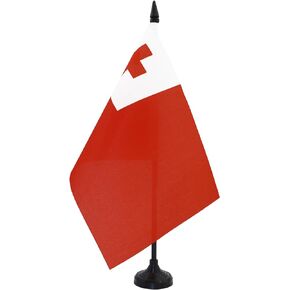 علم طاولة AZ FLAG Tonga مقاس 5 بوصة × 8 بوصة - علم مكتب تونجا مقاس 21 × 14 سم - عصا وقاعدة بلاستيكية سوداء