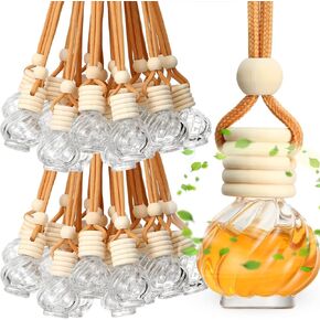 Rtteri 50 Pcs Car Essential Oil Hanging Bottle Empty Glass Car Diffuser Bottles Refillable Car Air Freshener Perfume Pendant Aromatherapy Fragrance Car Air Freshener Ornament Decor (Square Style)