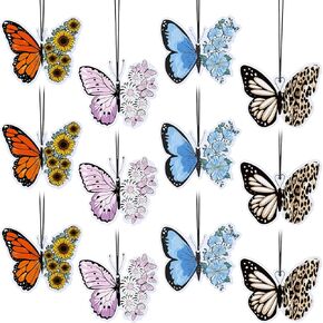 Demissle 12 Pcs Hanging Car Air Fresheners for Women Girls Colorful Butterfly Car Accessories Cute Aromatic Car Rearview Mirror Pendant 2 Scents Car Hanging Ornament for Vent Decoration Party Supplies
