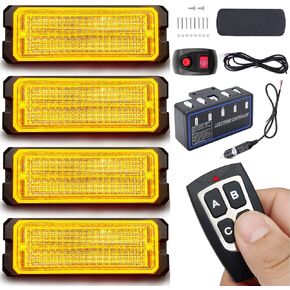 Led Strobe Lights for Trucks 12-24V 30-LED with Switch and Remote Control - 4PCS (White Amber, Switch and Remote Control)