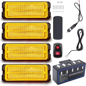 مصابيح LED القوية للشاحنات 12-24 فولت 30 مصباح LED مع مفتاح وجهاز تحكم عن بعد - 4 قطع (كهرماني أبيض، مفتاح وجهاز تحكم عن بعد)