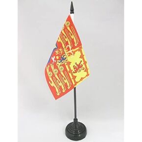 AZ FLAG United Kingdom Royal Standard Table Flag 4'' x 6'' - UK Royal Standard Desk Flag 15 x 10 cm - Black Plastic Stick and Base