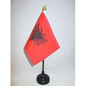 AZ FLAG Albania Table Flag 4'' x 6'' - Albanian Desk Flag 15 x 10 cm - Golden Spear top