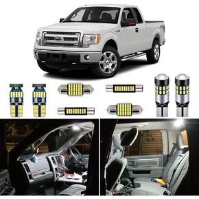 White Interior LED Lights Kit for Ford F150 F-150 2009 2010 2011 2012 2013 2014 Super Bright 6000K Interior LED Light Bulbs Package + Install Tool