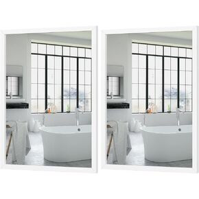 White Large Bathroom Wall Mirror, 18x24 Mirror Set of 2 for Bathroom, Vanity