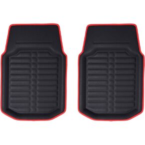 FH Group Automotive Floor Mats - PU Leather Floor Mats, Deep Dish Design, Floor Mats for Cars, Universal Fit Floor Mats Full Set, Floor Mats For Most Sedan, SUV, Truck Floor Mats Red Black