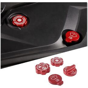 Engine Oil Filler Cap Coolant Cap Compatible with Chevrolet Corvette C8 2020-2024, Aluminium Brake Fluid Cap Windshield Wiper Switch Cover Trim Kit Accessories, 4PCS (Red)