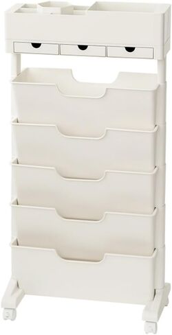 Soccerboy 6 Tier Mobile Bookshelf Bookcase with Lockable Casters,Rolling Utility Cart with 3 Drawer,Movable Storage Organizer for Living Room, Bedroom, Kitchen (White) in Saudi Arabia