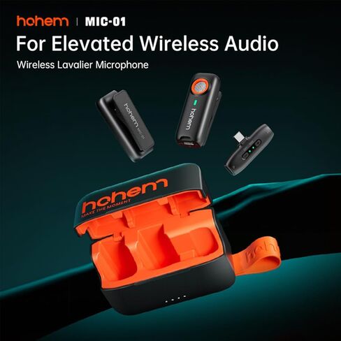 hohem MIC-01 Wireless Lavalier Microphone,Mini Lapel Mic Compatible with iPhone/iOS Laptop with MFi Certified,DSP Noise Cancellation,328ft Transmission Range,Plug & Play,20-Hour Battery Life in Saudi Arabia