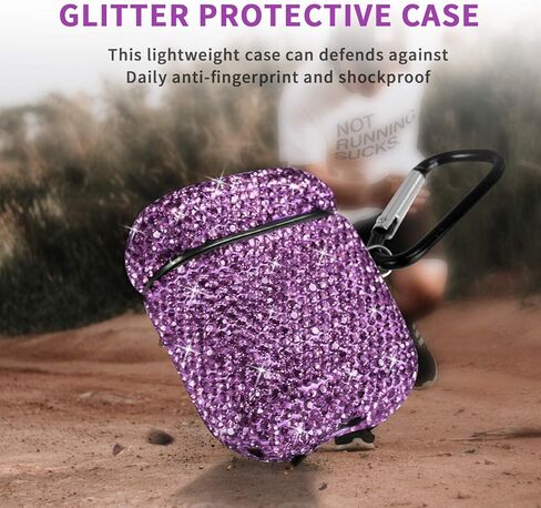 Compatible with AirPods 1 & 2 Case, Keychain+Anti-Lost Strap+Ear Hooks+Watch Band Holder,Protective Bling Crystal Glitter Luxury Shining Diamond Rhinestone Gift Scratch/Drop Proof-Black in Kuwait