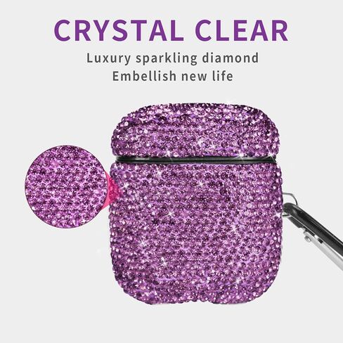 Compatible with AirPods 1 & 2 Case, Keychain+Anti-Lost Strap+Ear Hooks+Watch Band Holder,Protective Bling Crystal Glitter Luxury Shining Diamond Rhinestone Gift Scratch/Drop Proof-Black in Kuwait