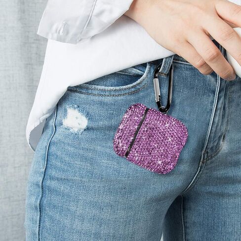 Compatible with AirPods 1 & 2 Case, Keychain+Anti-Lost Strap+Ear Hooks+Watch Band Holder,Protective Bling Crystal Glitter Luxury Shining Diamond Rhinestone Gift Scratch/Drop Proof-Black in Kuwait