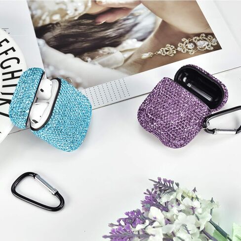 Compatible with AirPods 1 & 2 Case, Keychain+Anti-Lost Strap+Ear Hooks+Watch Band Holder,Protective Bling Crystal Glitter Luxury Shining Diamond Rhinestone Gift Scratch/Drop Proof-Black in Kuwait