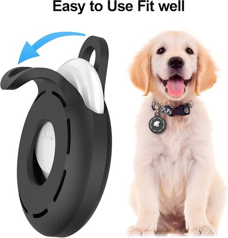 Migeec AirTag حامل سلسلة مفاتيح AirTag من السيليكون الناعم 4 عبوات من ملحقات حافظة AirTag سهلة التركيب بالحقائب والمفاتيح وأطواق الحيوانات الأليفة (أسود) in Kuwait