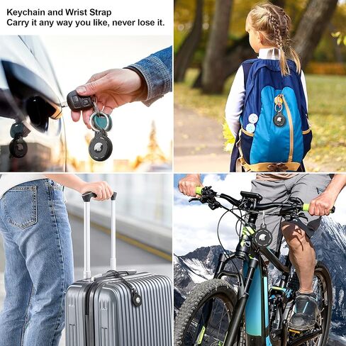 Migeec AirTag حامل سلسلة مفاتيح AirTag من السيليكون الناعم 4 عبوات من ملحقات حافظة AirTag سهلة التركيب بالحقائب والمفاتيح وأطواق الحيوانات الأليفة (أسود) in Kuwait