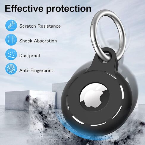Migeec AirTag حامل سلسلة مفاتيح AirTag من السيليكون الناعم 4 عبوات من ملحقات حافظة AirTag سهلة التركيب بالحقائب والمفاتيح وأطواق الحيوانات الأليفة (أسود) in Kuwait