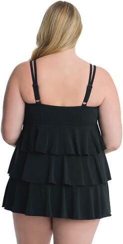 Longitude Women's Plus Size Swimwear Black Tie Triple Tier One Piece Swimdress in Kuwait