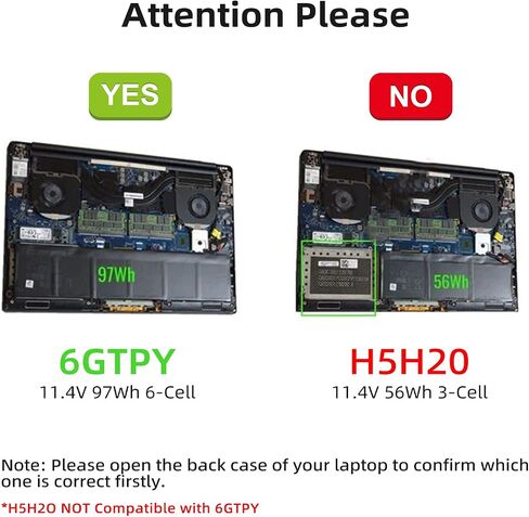 بطارية كمبيوتر محمول 6GTPY بقدرة 97 وات في الساعة، بطارية بديلة لجهاز Dell XPS 15 9560 9570 7590 9550، Dell Precision 5510 5520 5530 Vostro 7500 Series، P56F 5XJ28 GPM03 4GVGH مع ضمان [11.4 فولت/97 وات] in Saudi Arabia