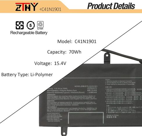 ZTHY C41N1901 Laptop Battery Replacement for Asus ZenBook Duo UX481 UX481F UX481FL UX481FA UX481FAY UX481FLY UX4000F UX4000FL UX481FA-BM021R UX481FA-DB71T BM049T UX481FL-BM040T UX481FL-BP1505T 70Wh in Saudi Arabia