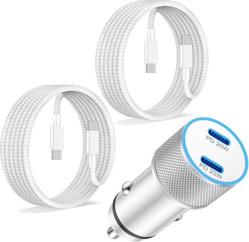 iPhone 15/15 Pro Max Car Charger, 40W Dual USB C Fast Car Charger Adapter with 2Pack 3FT Braided USB C to C Cable for iPhone 15/15 Plus/15 Pro Max, iPad Pro/Air/Mini, Pixel 8 7 6 Pro, Galaxy S23 S22 in Saudi Arabia