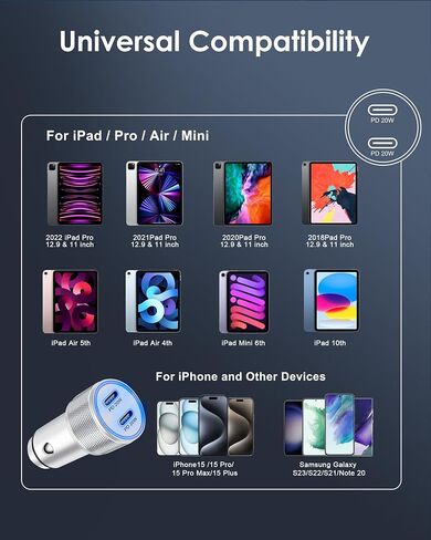 iPhone 15/15 Pro Max Car Charger, 40W Dual USB C Fast Car Charger Adapter with 2Pack 3FT Braided USB C to C Cable for iPhone 15/15 Plus/15 Pro Max, iPad Pro/Air/Mini, Pixel 8 7 6 Pro, Galaxy S23 S22 in Saudi Arabia