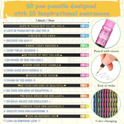 Tenceur 80 Pcs Inspirational Pencils Motivational Silicone Bracelets Set Color Changing Pencils for Kids Mood Pencils Bulk Student Gifts from Teacher Bulk for Kids School(Classic Style) in Kuwait
