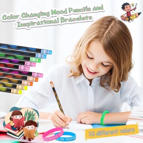 Tenceur 80 Pcs Inspirational Pencils Motivational Silicone Bracelets Set Color Changing Pencils for Kids Mood Pencils Bulk Student Gifts from Teacher Bulk for Kids School(Classic Style) in Kuwait