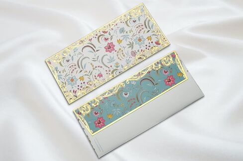 Gold Foil Money Envelope for Shagun Wedding Cash gifting, Premium Luxury envelopes Pack of 10, 7.2 X 3.2 inches, White colour with Indian motifs, That Gilded Lining in Saudi Arabia