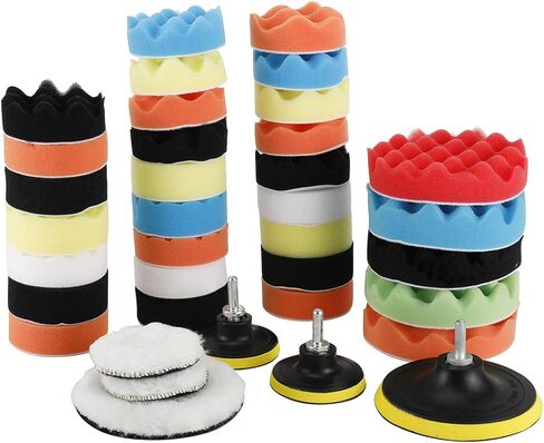 طقم وسادة تلميع HighFree مكون من 38 قطعة من وسادة تلميع رغوة الحفر للسيارة مقاس 3 بوصة و5 بوصة وسادات تلميع للعناية بالسيارة وتلميع الشمع in Kuwait