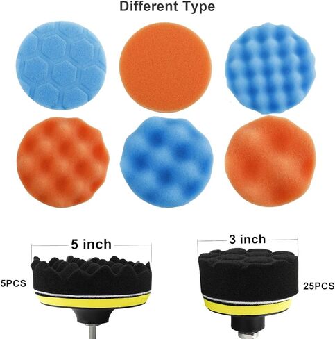 طقم وسادة تلميع HighFree مكون من 38 قطعة من وسادة تلميع رغوة الحفر للسيارة مقاس 3 بوصة و5 بوصة وسادات تلميع للعناية بالسيارة وتلميع الشمع in Kuwait