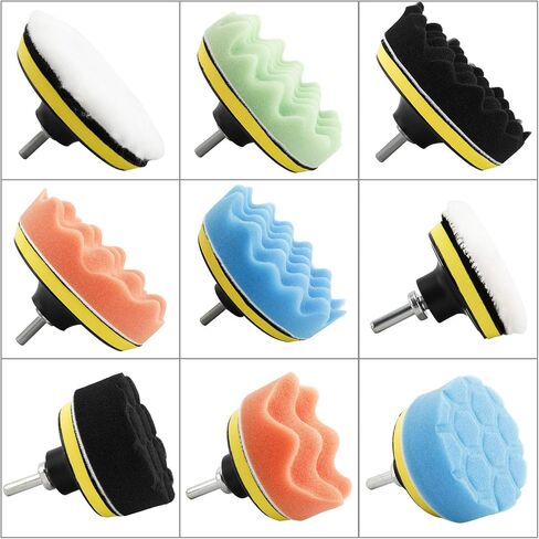 طقم وسادة تلميع HighFree مكون من 38 قطعة من وسادة تلميع رغوة الحفر للسيارة مقاس 3 بوصة و5 بوصة وسادات تلميع للعناية بالسيارة وتلميع الشمع in Kuwait