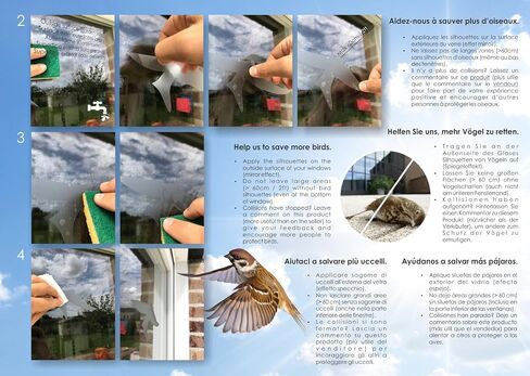 Anti-Collision Stickers to Prevent Bird Strikes on Window Glass - Set of 17 Silhouettes - Color: Translucent/Dusted - Window Clings Decals - Birds Protection Prevention Deflectors Reflectors in Kuwait