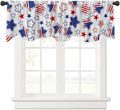 ستائر نافذة معالجة بيوم الاستقلال مقاس 54 × 18 بوصة، ستائر نافذة بنجوم زرقاء وحمراء للاحتفال بيوم الاستقلال، ستائر نافذة لتزيين غرفة الطعام والمطبخ in Kuwait