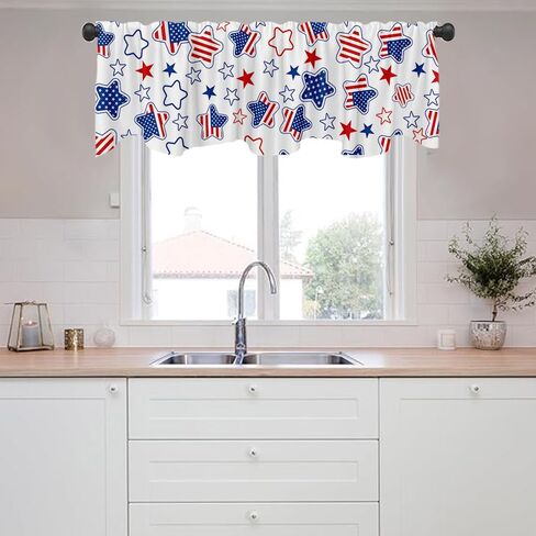 ستائر نافذة معالجة بيوم الاستقلال مقاس 54 × 18 بوصة، ستائر نافذة بنجوم زرقاء وحمراء للاحتفال بيوم الاستقلال، ستائر نافذة لتزيين غرفة الطعام والمطبخ in Kuwait