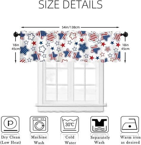 ستائر نافذة معالجة بيوم الاستقلال مقاس 54 × 18 بوصة، ستائر نافذة بنجوم زرقاء وحمراء للاحتفال بيوم الاستقلال، ستائر نافذة لتزيين غرفة الطعام والمطبخ in Kuwait