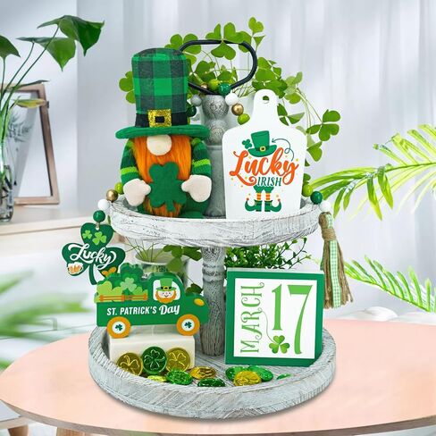 ديكور صينية متدرجة لعيد القديس باتريك زينة عيد القديس باتريك سانت باتريك جني غنوم علامات خشبية خضراء فخمة ديكور حفلات أيرلندي محظوظ in Kuwait