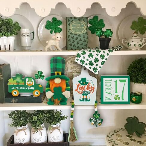 ديكور صينية متدرجة لعيد القديس باتريك زينة عيد القديس باتريك سانت باتريك جني غنوم علامات خشبية خضراء فخمة ديكور حفلات أيرلندي محظوظ in Kuwait