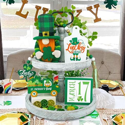 ديكور صينية متدرجة لعيد القديس باتريك زينة عيد القديس باتريك سانت باتريك جني غنوم علامات خشبية خضراء فخمة ديكور حفلات أيرلندي محظوظ in Kuwait