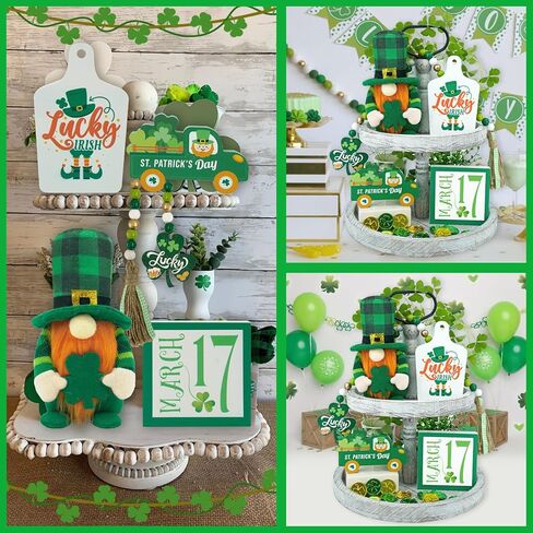 ديكور صينية متدرجة لعيد القديس باتريك زينة عيد القديس باتريك سانت باتريك جني غنوم علامات خشبية خضراء فخمة ديكور حفلات أيرلندي محظوظ in Kuwait