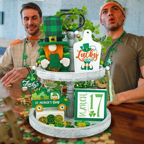 ديكور صينية متدرجة لعيد القديس باتريك زينة عيد القديس باتريك سانت باتريك جني غنوم علامات خشبية خضراء فخمة ديكور حفلات أيرلندي محظوظ in Kuwait