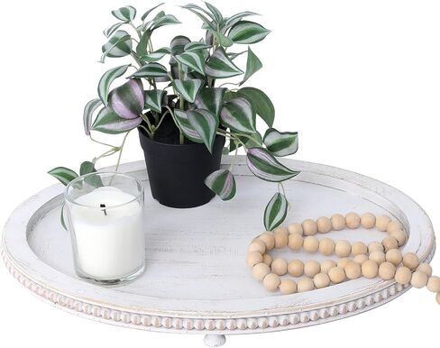 Wooden Oval Tray for Coffee Table 12 * 16 inch Beaded Decorative Tray Riser Rustic Wood Tray Farmhouse Oval Tray for Kitchen, Living Room and Bedroom in Saudi Arabia
