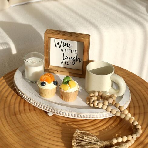 Wooden Oval Tray for Coffee Table 12 * 16 inch Beaded Decorative Tray Riser Rustic Wood Tray Farmhouse Oval Tray for Kitchen, Living Room and Bedroom in Saudi Arabia