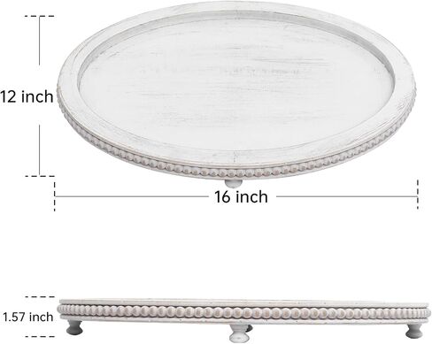 Wooden Oval Tray for Coffee Table 12 * 16 inch Beaded Decorative Tray Riser Rustic Wood Tray Farmhouse Oval Tray for Kitchen, Living Room and Bedroom in Saudi Arabia