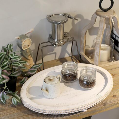 Wooden Oval Tray for Coffee Table 12 * 16 inch Beaded Decorative Tray Riser Rustic Wood Tray Farmhouse Oval Tray for Kitchen, Living Room and Bedroom in Saudi Arabia