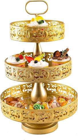 Double-Sided Gold 3 Tiered Decorative Tray, Serving Tray, Cake Stand, Farmhouse Decor, Party Decorations for Celebration in Saudi Arabia