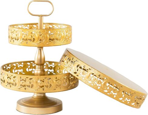 Double-Sided Gold 3 Tiered Decorative Tray, Serving Tray, Cake Stand, Farmhouse Decor, Party Decorations for Celebration in Saudi Arabia