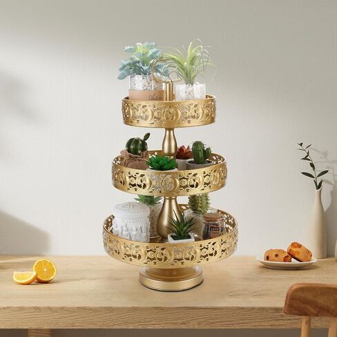 Double-Sided Gold 3 Tiered Decorative Tray, Serving Tray, Cake Stand, Farmhouse Decor, Party Decorations for Celebration in Saudi Arabia