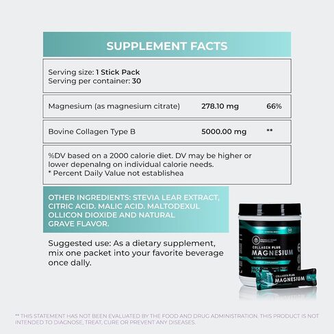 Magnesium Collagen Plus (Powder) | Nutrient-Rich Formula | High Absorption Collagen Powder | 30 Servings | in Saudi Arabia