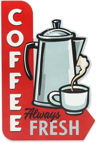 Open Road Brands Hot Coffee Shop Embossed Metal Sign - Vintage Diner Coffee Sign for Kitchen, Office or Coffee Bar in Saudi Arabia