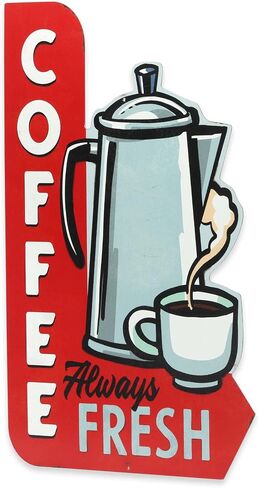 Open Road Brands Hot Coffee Shop Embossed Metal Sign - Vintage Diner Coffee Sign for Kitchen, Office or Coffee Bar in Saudi Arabia